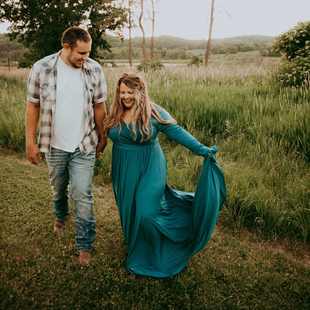 Engagement photo or maternity dress with train v-neck off shoulder